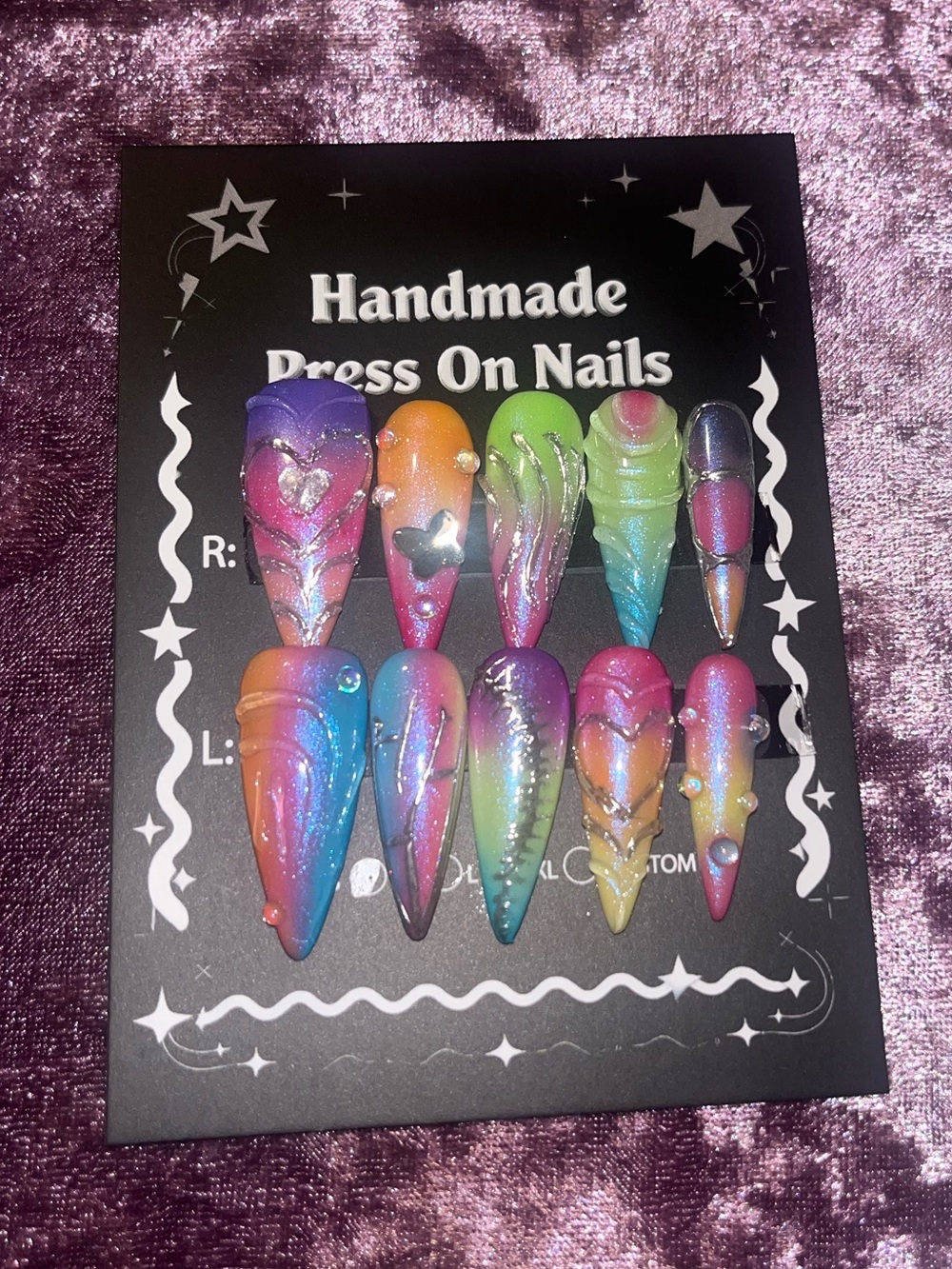 Handmade Multicolor Press On Nails - Custom Handmade Set